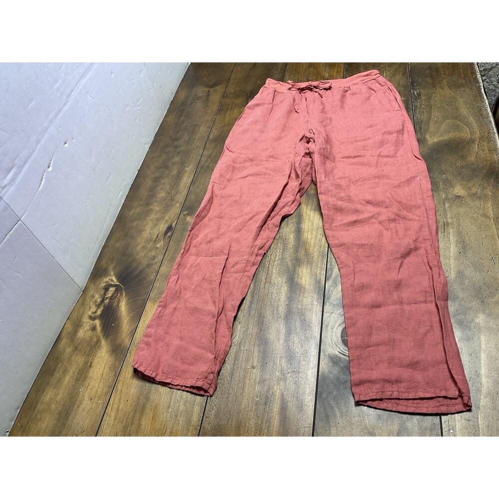 Flax Womens Pants Red 100% Linen Drawstring Casual Tapered Lightweight Size P